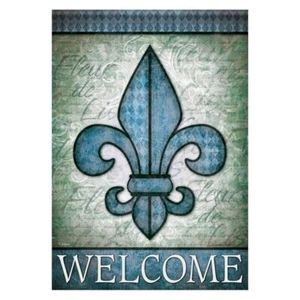 Fleur de Lis Welcome-House Flag-Double Sided Printed-28”x40” - Picture 1 of 1