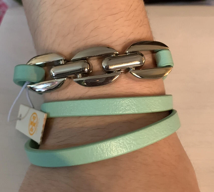 Pulsera triple cadena plata azul turquesa Tory Burch nueva con etiquetas Foto 1 de 3