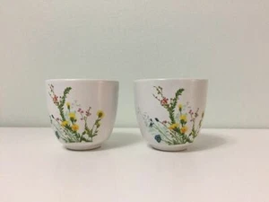 Set of 2 Pier One 1 Imports Small Japanese Style Tea Cups Flowers Ceramic Floral - Picture 1 of 12