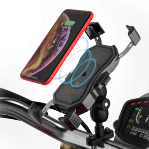 Motorcycle Cell Phone Holder Anti Shake Wireless/USB Fast Charging Mobile Holder - Picture 1 of 5