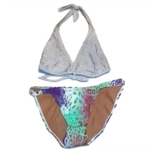 Cia Maritima Beachwear Silver Green & Purple Verde Tanga Bikini Set Size M - Picture 1 of 12