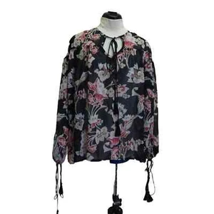 Madisonne boho tassel long sleeve poet top M black, pink - Picture 1 of 8