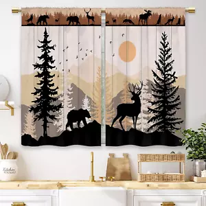 Forest Sunset Kitchen Curtains 2 Panels Country Rustic Farmhouse Short Cafe C... - Picture 1 of 9