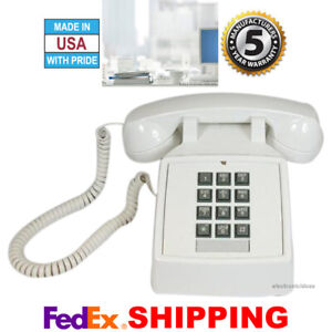 RETRO WHITE PUSH BUTTON DESK TELEPHONE VINTAGE STYLE CORDED PHONE NEW
