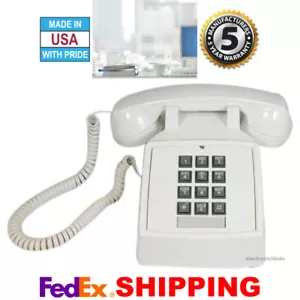 RETRO WHITE PUSH BUTTON DESK TELEPHONE VINTAGE STYLE CORDED PHONE NEW - Picture 1 of 2