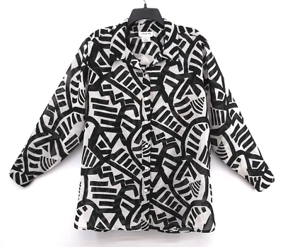 Liz & Me Blouse Women Plus Size 1X Black White Geometric Sheer Button Up Top - Image 1 of 4