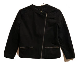GAPKids Black Moto Jacket Zip Girls XL(12) Cotton Coat Fashionable Zip Up EUC - Picture 1 of 9