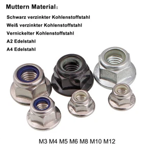 M3M4M5M6M8M10M12 Sicherungsmutter Stopmuttern mit Flansch Mehrere Materialien - Picture 1 of 8