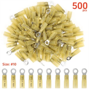 500pcs 12-10 AWG Heat Shrink Wire Crimp Connectors #10 Ring Terminals Waterproof - Picture 1 of 10