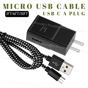 Micro USB Fast Charger For Samsung Android Braided Data Cord 3/6/10Ft USB A Plug - Picture 1 of 16