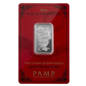 YEAR OF THE DRAGON LEGEND OF THE AZURE DRAGON 2024 10g Silver Bar PAMP Suisse - Picture 1 of 8
