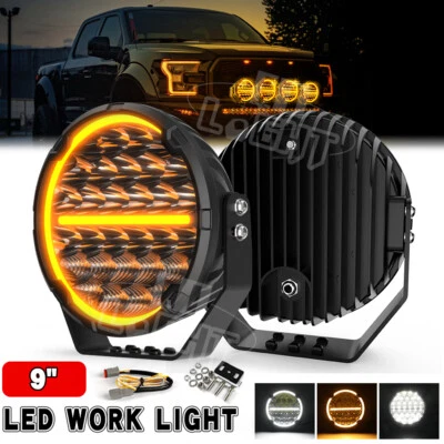 9inch Round LED Driving Work Light Fog Lamp Dual Color DRL Truck Offroad UTV SUV - Image 1 of 4