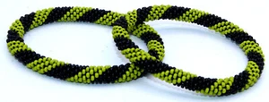 Set of 2 Handmade Beaded Bracelet Nepal Glass Bead Stackable Crochet Bracelets - Picture 1 of 3