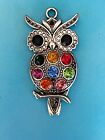 Tibetan Alloy Large Owl With Stones Pendants Charms Antique Silver Free Postage