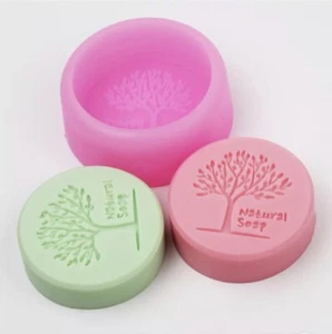 Molde de silicona para yeso artesanal fabricación de jabón patrón de árbol feliz molde de jabón redondo - Imagen 1 de 2