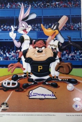 Bill Mazeroski Autographed Looney Tunes MLB Pittsburgh Pirates Print JSA COA - Image 1 of 3