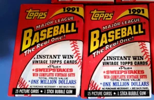 MINT Unopen 1991 Topps Baseball Cards 2 Unopened Sealed Wax PACK 15 Cards & Gum - Picture 1 of 1