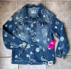 Stranger Things X Justice GIRLS M Discharged Denim Jean Jacket Peace Smiley - Picture 1 of 3