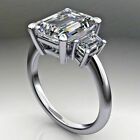 Certified 7.00Ct Emerald Cut CZ-Stone Three Stone Engagement Ring 14k White Gold