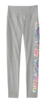 VICTORIAS SECRET LOVE PINK HIGH WAIST FULL LENGTH LEGGINGS GRAY TIE DYE LOGO XS - Image 1 of 2