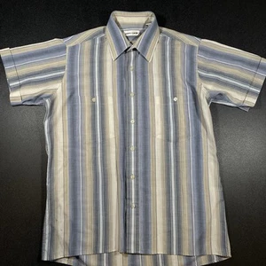 Vintage Pierre Cardin Hemd gestreift Knopfleiste Größe M blau hellbraun kurzarm - Bild 1 von 5