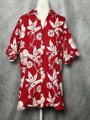 Camisa Tiki Roja Blanca Hawaiana Chicago Hawaiana De Colección Años 50 Botones Plateados L Foto 1 de 4