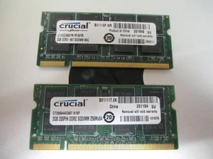 Crucial 4GB (2 x 2GB Single Sticks) PC2-5300 667 DDR2 Sodimm Laptop RAM Memory - Picture 1 of 8