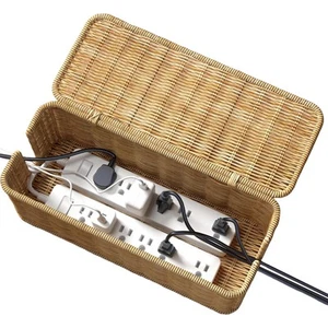 Under Desk Cable Management Box,2 Open Slots Handmade Rattan Cable Organizer - Picture 1 of 12