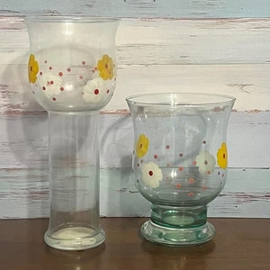 Hand Painted Glassware w/ Yellow & White Flowers throughout - Picture 1 of 11