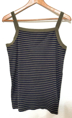 Camisa sin mangas Old Navy para mujer XL verde azul a rayas acanalada calce ajustado cami Y2K Foto 1 de 4