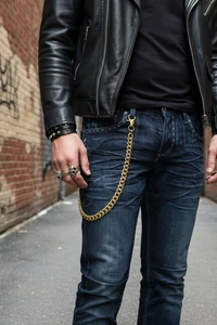 Men Gold Metal Wallet Chain Keychain Biker Links Jeans Biker Trucker Long Strand - Picture 1 of 24