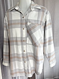 Flanella Abercrombie & Fitch A&F oversize collezione morbida taglia XS grigio/bianco/abbronzato - Foto 1 di 17