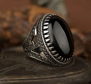Handmade Jewelry 925 Sterling Silver Big Onyx Stone Mens Ring All Size - Picture 1 of 4