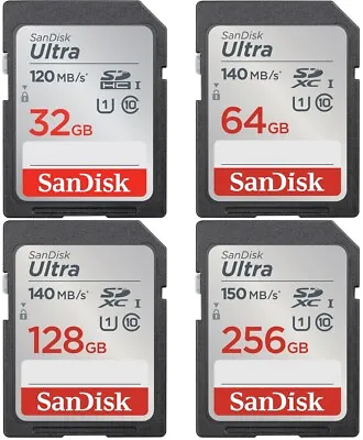 SanDisk Ultra SD Memory Card 32GB 64GB 128GB 256GB SDHC Class 10 For Cameras • 29.75£