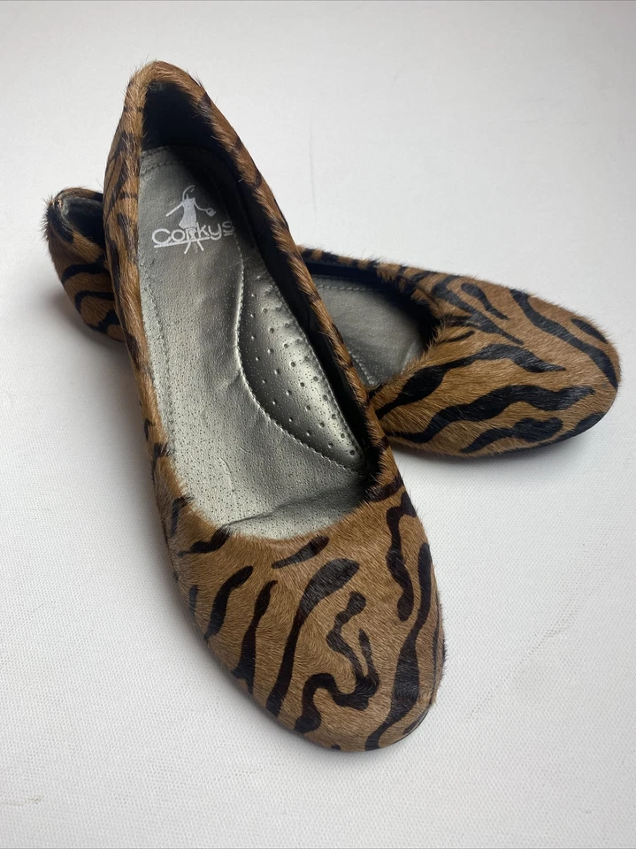 Corkys Tiger Animal Print Calf Hair Leather Ballet Flat Shoes Sz 6.5/7/37 - Image 1 of 4