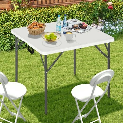 34" Plastic Square Folding Table Portable Picnic Dining Table With Handle White - Image 1 of 4
