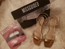 Missguided Gold Ankle Strap Barely There mid Heels     Strappy Stilettos SZ 6