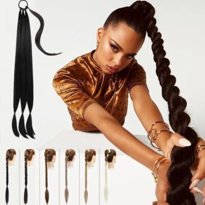 34" Long Real Thick Braiding Hair Extensions Pony Tail Wrap Ponytail As Human US - Image 1 of 4