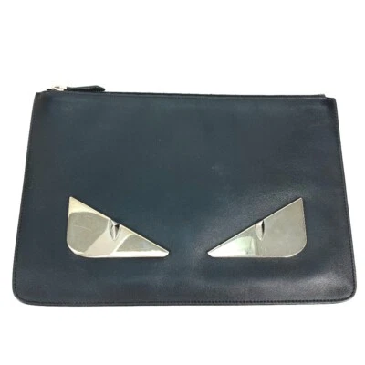 FENDI 7N0078 Monster Bugs Bolsa Bolso Clutch Cuero Negro Foto 1 de 4