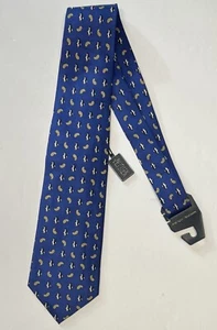 Bijoux Terner Men’s Necktie Tie Blue Penguins & Paisley 100% Silk Novelty NWT - Picture 1 of 11