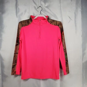 Trail Crest Kids 1/4 Zip Pullover Top Pink and Highland Forest Camo Girls Sz XL - Picture 1 of 8