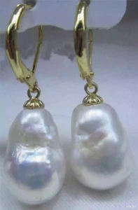 Enormes Pendientes AAAA 12-14mm Mar del Sur Blanco Barroco Perla Oro Amarillo 14K - Imagen 1 de 3