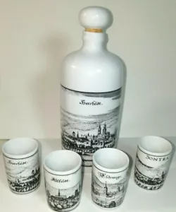 ALTENKUNSTADT Germany Porcelain Decanter w/ 4 Shot Glass Cups, City Scenes - Picture 1 of 12