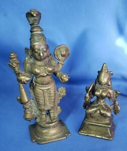 18c bronze hindu statues Vishnu & Shakti Durga