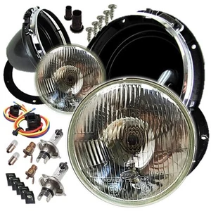 I Classic Car 7" Bright Halogen Conversion Headlight Lamp Kit & Mounting Bowls - Picture 1 of 3