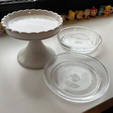 Partylite White Pedestal Candle Holder And Two Clear Candle Holders