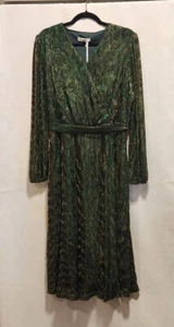Grace Karin Women's Size XL Fashion Dress Green/Gold Long Sleeve Cross V-Neck - Picture 1 of 12
