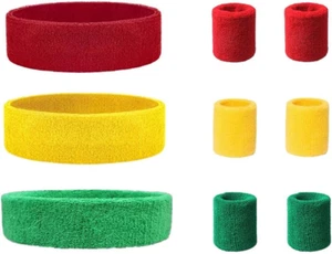 9 Pieces Sweatbands Set, Includes 3 Pieces Sports Headband and 6 Pieces Wristban - Picture 1 of 5