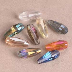 10pcs 18x8mm Colorful Long Teardrop Faceted Crystal Glass Loose Bead DIY Jewelry - Picture 1 of 17