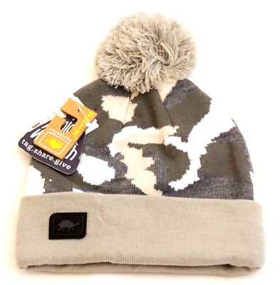 Gorro de piel de tortuga gris ceniza camuflaje tejido puño pompón niños edades 3-6 nuevo con etiquetas Foto 1 de 2